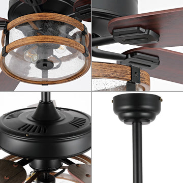 Joanna 52" Rustic Industrial Iron/Wood/Seeded Glass Mobile-App/Remote-Controlled LED Ceiling Fan - JONATHAN Y